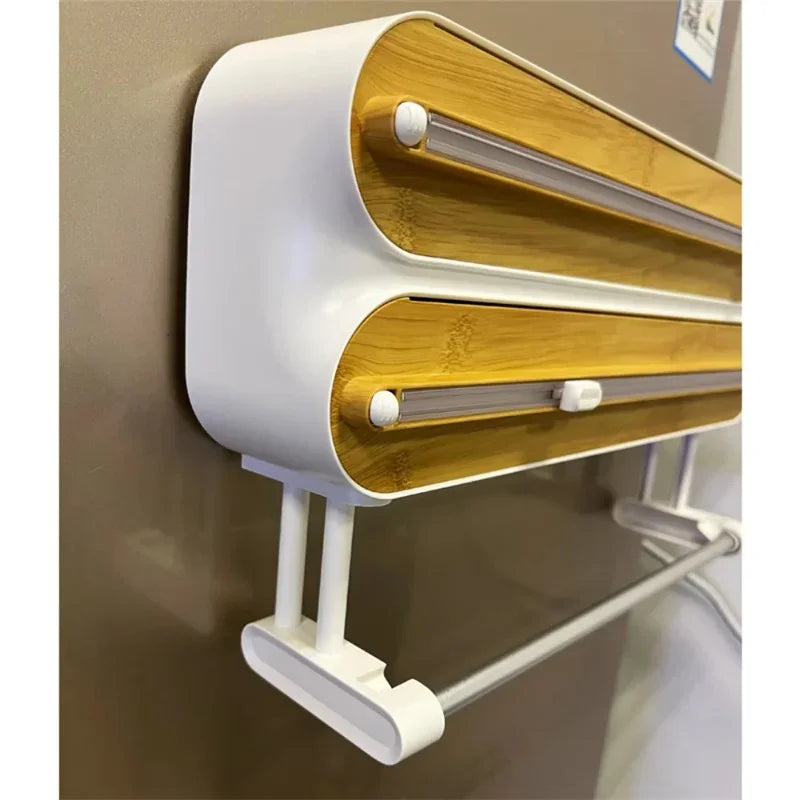 3 In 1 Aluminum Film Wrap Cutter WallMount Paper Towel Holder Cling Film Cutting Holder Plastic Wrap Dispenser Kitchen Organizer
