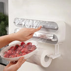 3 In 1 Aluminum Film Wrap Cutter WallMount Paper Towel Holder Cling Film Cutting Holder Plastic Wrap Dispenser Kitchen Organizer
