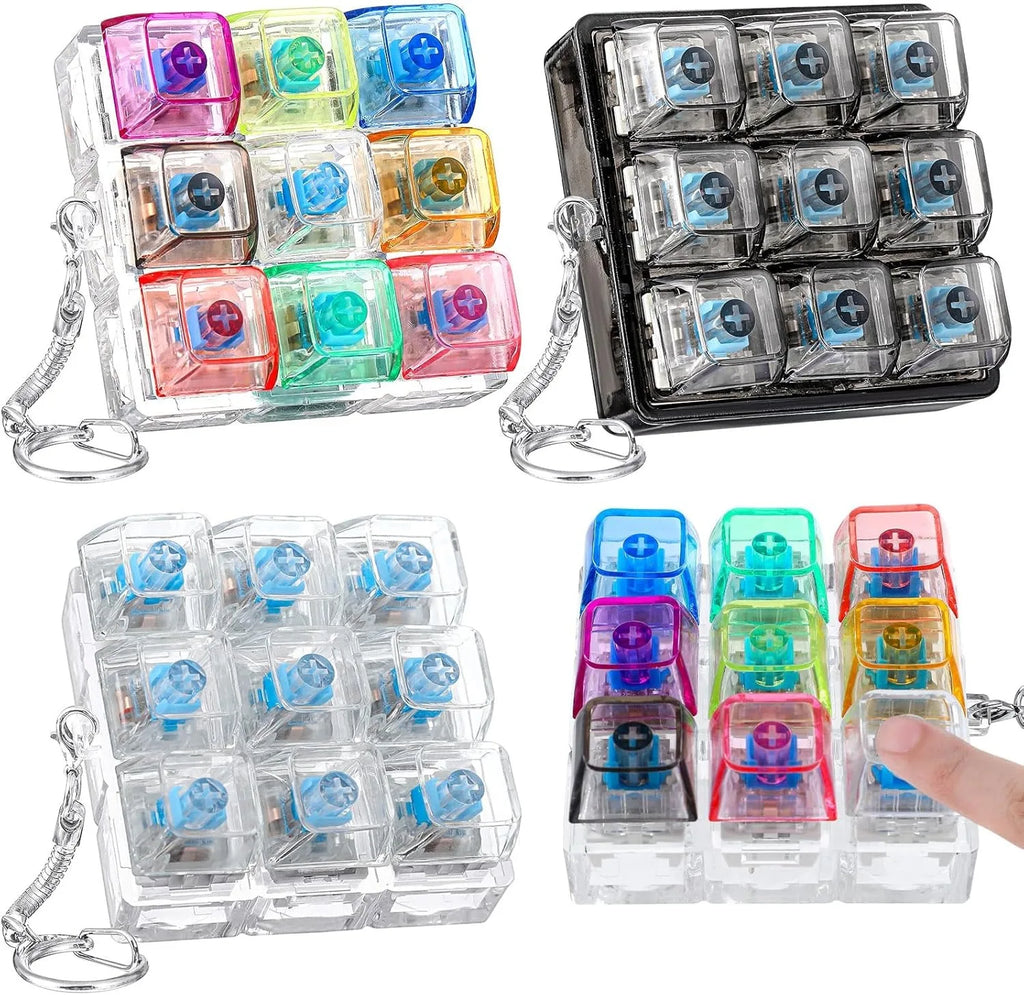 4/9 Keys Illuminated Keyboard Keychain Finger Button Anti Stress Keycap for Office Home Adults Kids Decompression Clicker