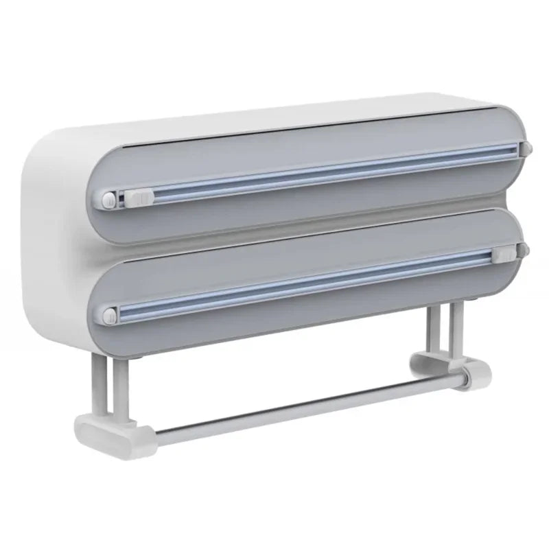 3 In 1 Aluminum Film Wrap Cutter WallMount Paper Towel Holder Cling Film Cutting Holder Plastic Wrap Dispenser Kitchen Organizer