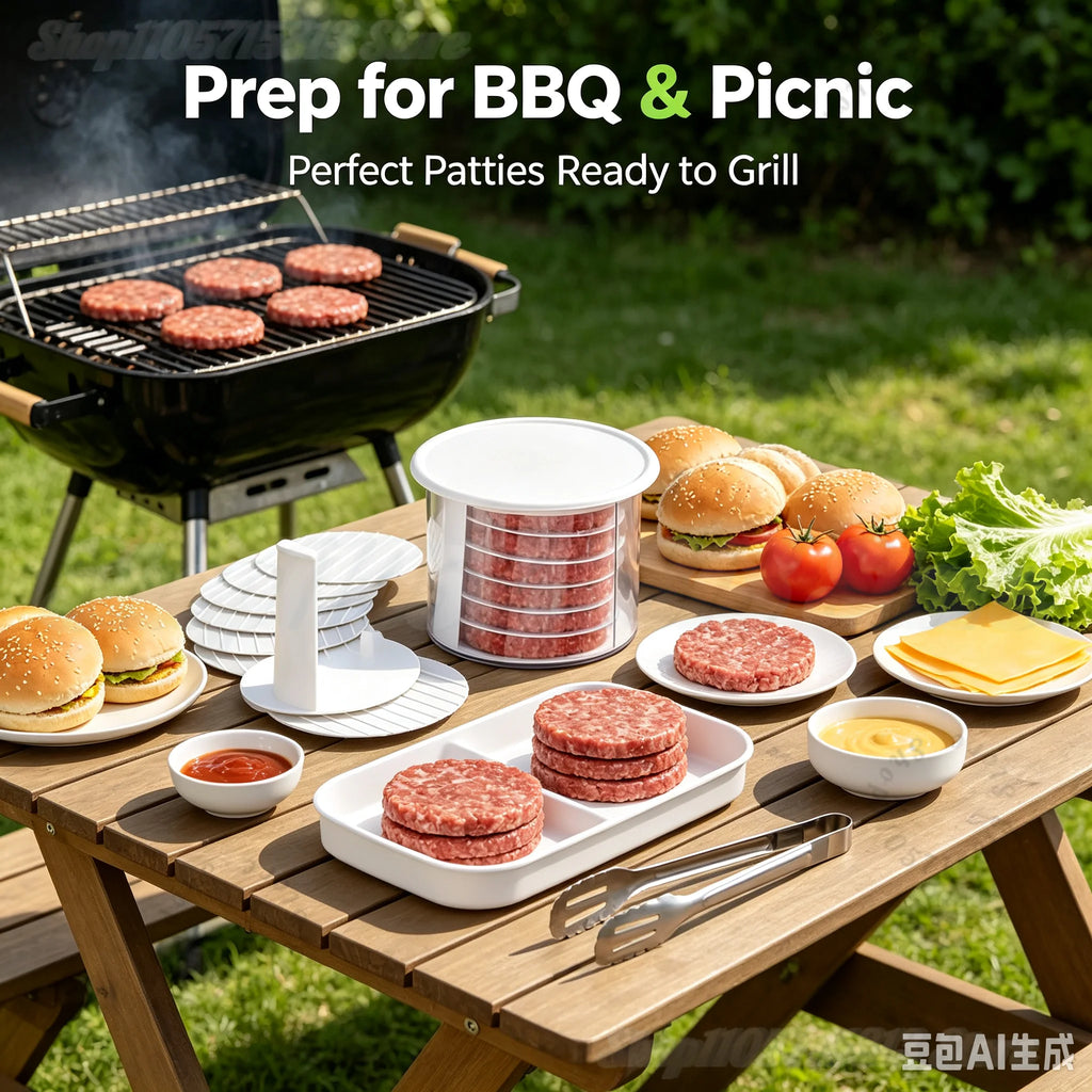 Multi-Layer Burger Patty Maker with Storage Container, Non-Stick Beef Press Mold, Freezable Hamburger Patty Box for BBQ Camping