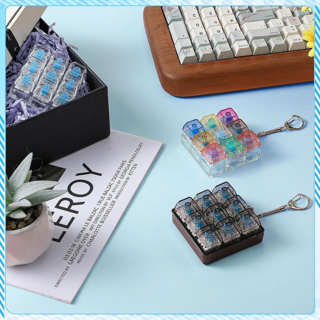 4/9 Keys Illuminated Keyboard Keychain Finger Button Anti Stress Keycap for Office Home Adults Kids Decompression Clicker
