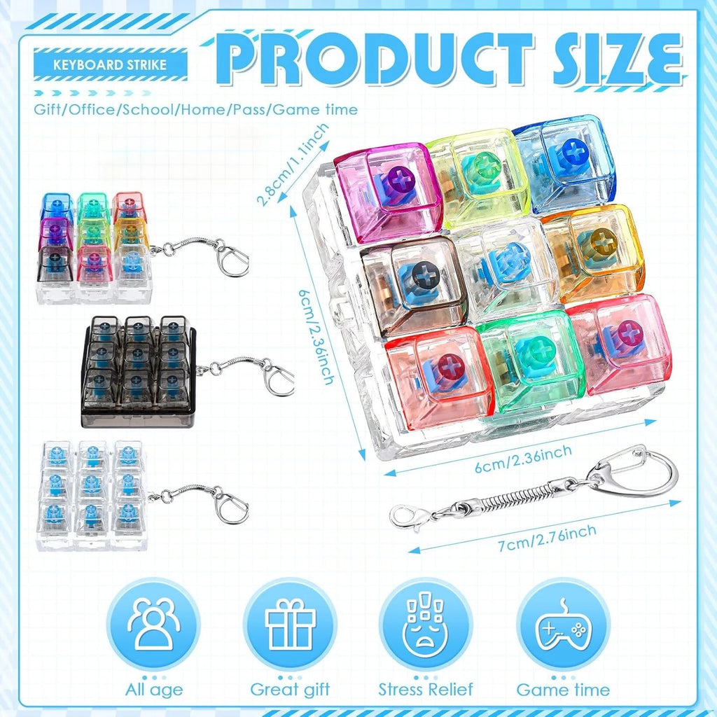 4/9 Keys Illuminated Keyboard Keychain Finger Button Anti Stress Keycap for Office Home Adults Kids Decompression Clicker