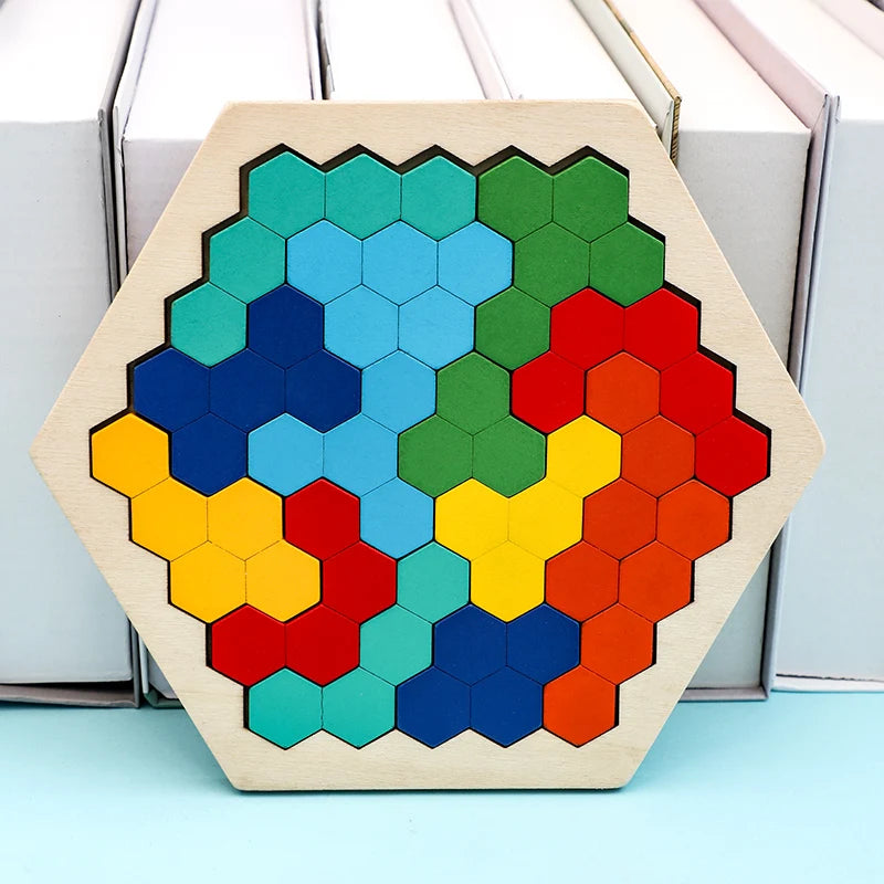Wooden Blocks Puzzle Brain Teasers Toy Tangram Jigsaw Intelligence Colorful 3D Russian Blocks Montessori Educational