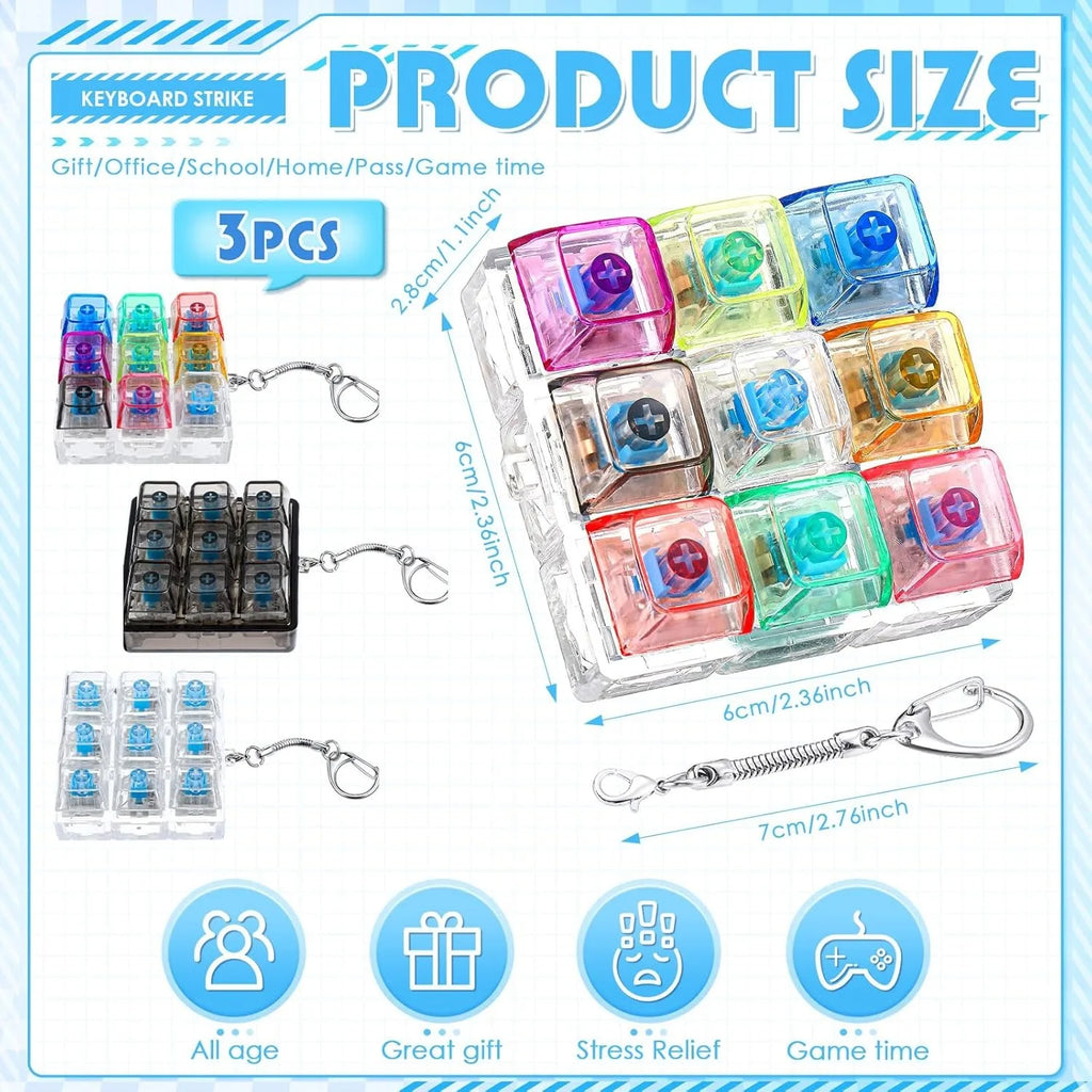 4/9 Keys Illuminated Keyboard Keychain Finger Button Anti Stress Keycap for Office Home Adults Kids Decompression Clicker