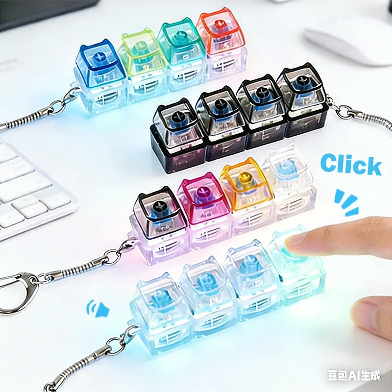 4/9 Keys Illuminated Keyboard Keychain Finger Button Anti Stress Keycap for Office Home Adults Kids Decompression Clicker