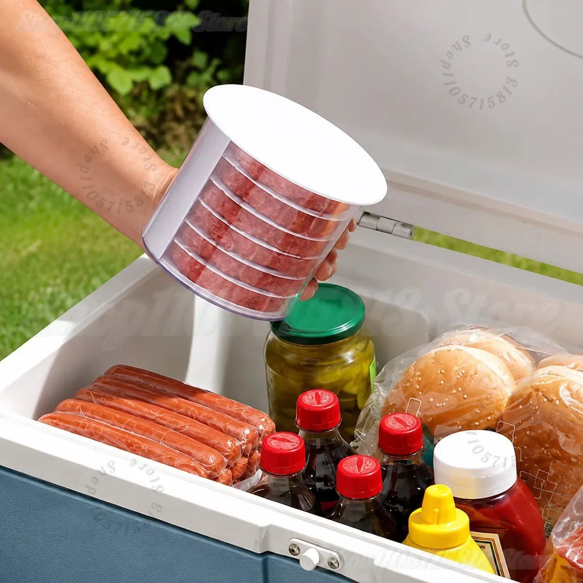 Multi-Layer Burger Patty Maker with Storage Container, Non-Stick Beef Press Mold, Freezable Hamburger Patty Box for BBQ Camping