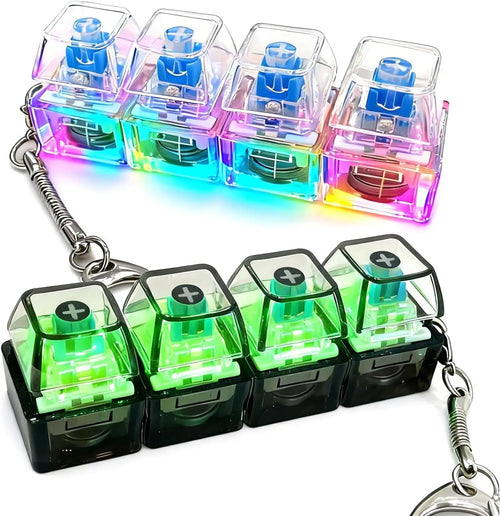 4/9 Keys Illuminated Keyboard Keychain Finger Button Anti Stress Keycap for Office Home Adults Kids Decompression Clicker