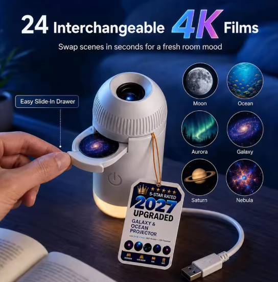 USB Starry Sky Projector Night Light 360° Adjustable Galaxy Atmosphere Lamp for Car Interior Home Bedroom Romantic Nightlight