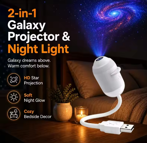 USB Starry Sky Projector Night Light 360° Adjustable Galaxy Atmosphere Lamp for Car Interior Home Bedroom Romantic Nightlight