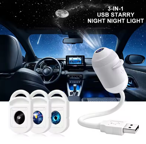 USB Starry Sky Projector Night Light 360° Adjustable Galaxy Atmosphere Lamp for Car Interior Home Bedroom Romantic Nightlight