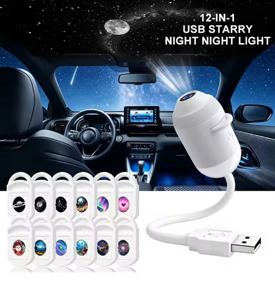 USB Starry Sky Projector Night Light 360° Adjustable Galaxy Atmosphere Lamp for Car Interior Home Bedroom Romantic Nightlight