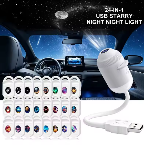 USB Starry Sky Projector Night Light 360° Adjustable Galaxy Atmosphere Lamp for Car Interior Home Bedroom Romantic Nightlight