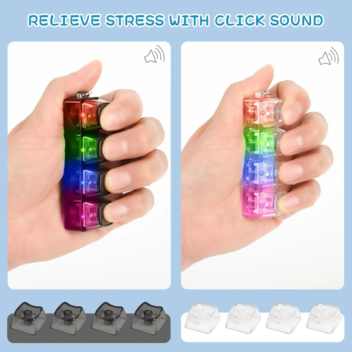 4/9 Keys Illuminated Keyboard Keychain Finger Button Anti Stress Keycap for Office Home Adults Kids Decompression Clicker