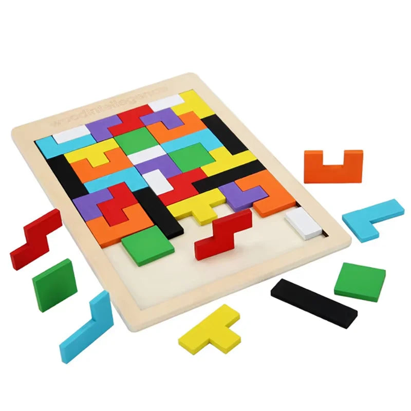 Wooden Blocks Puzzle Brain Teasers Toy Tangram Jigsaw Intelligence Colorful 3D Russian Blocks Montessori Educational