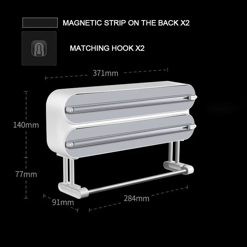 3 In 1 Aluminum Film Wrap Cutter WallMount Paper Towel Holder Cling Film Cutting Holder Plastic Wrap Dispenser Kitchen Organizer