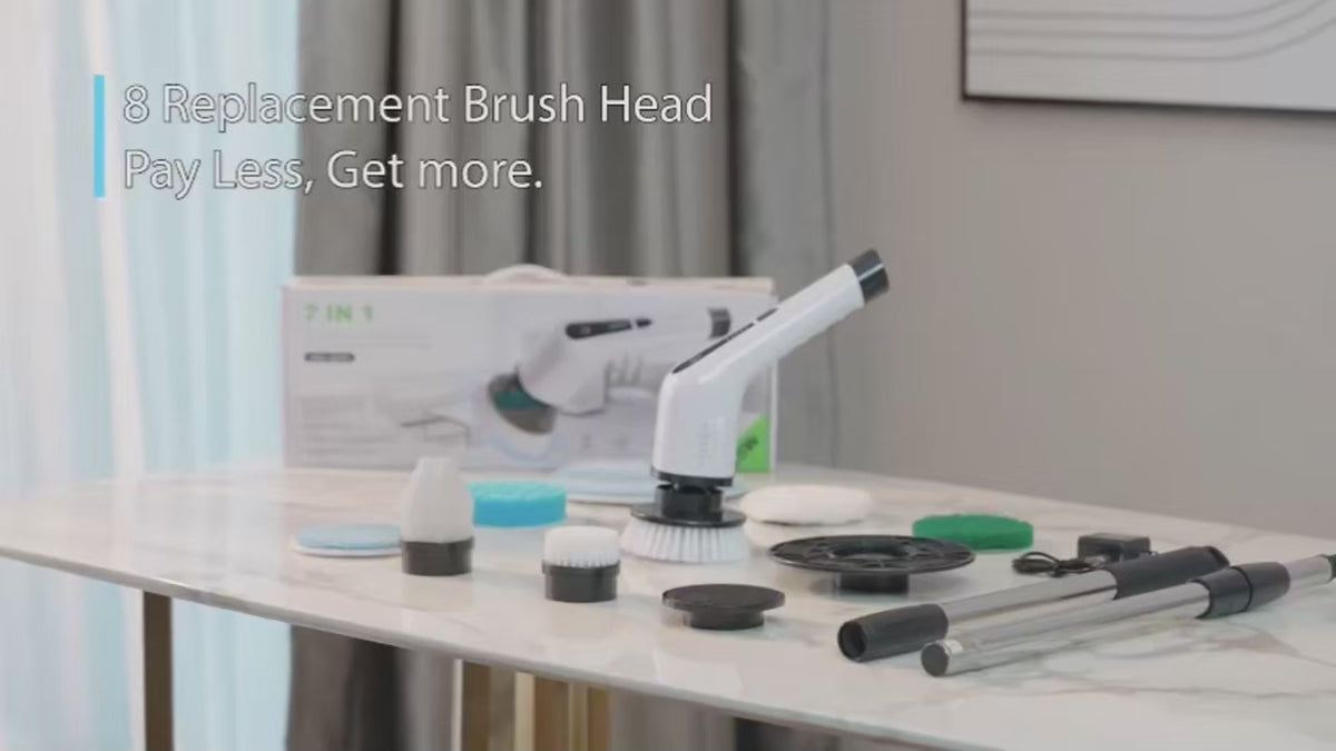 Electric Cleaning Brush:9-in-1 Head,Rotates Flexibly Multifunction Tool for Bathroom, Floors, Corner Gaps and Shower Room Glass.